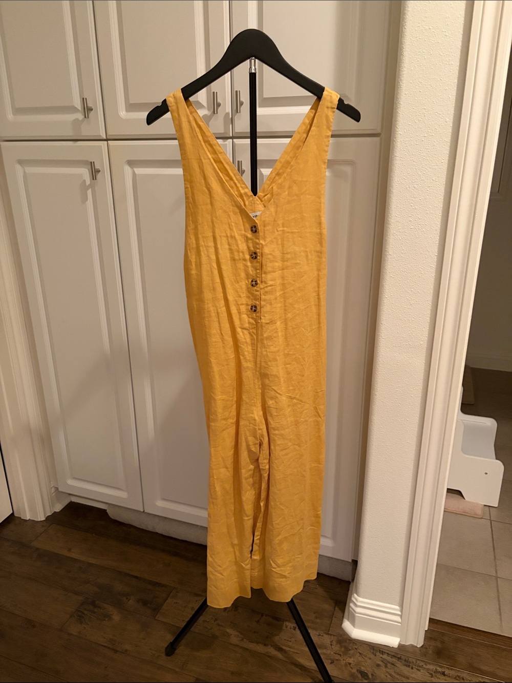 Rhythm. Mustard Yellow Button-Front Linen Jumpsuit